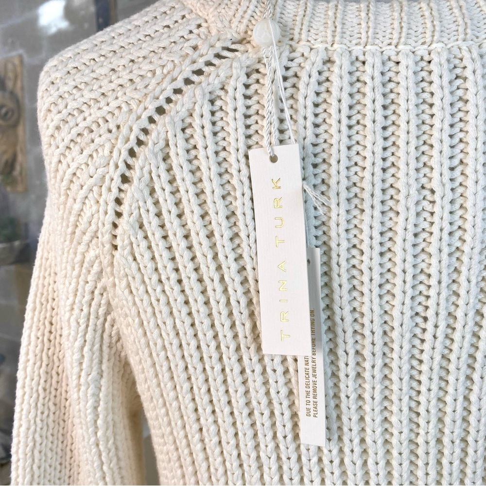 Trina Turk NWT Bellanca Bubble Sleeve Sweater White Knit, Size M - Picture 8 of 8